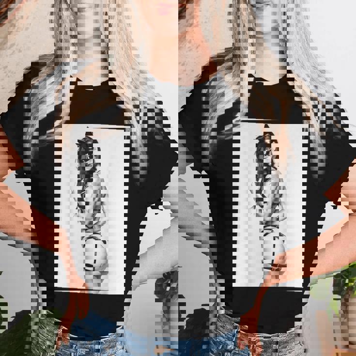 Hot Girl On 男性用 セクシー バッド キティ ピンナップガール B&W レディースTシャツ 彼女への贈り物