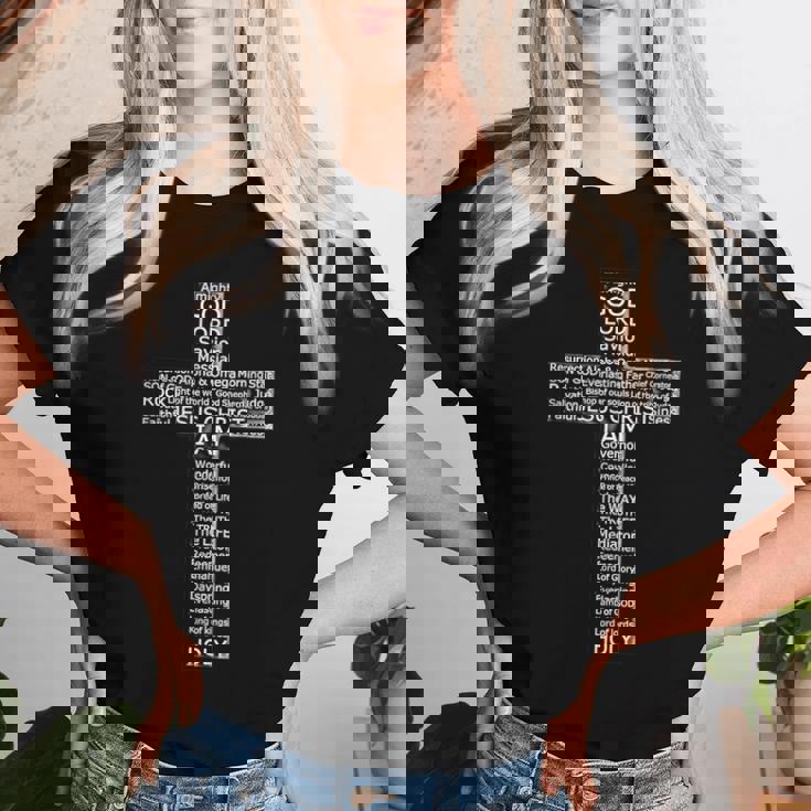 Jesus Christ Messiah Biblical Names Christian Faith Cross レディースTシャツ 彼女への贈り物