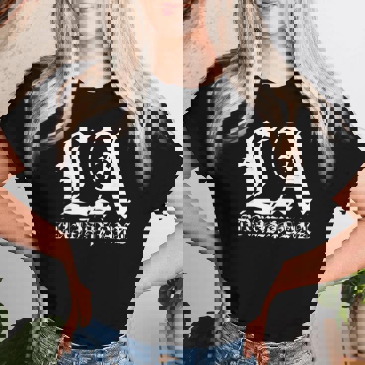 La Transplant ホワイト オールド イングリッシュグラフィック レディースTシャツ 彼女への贈り物