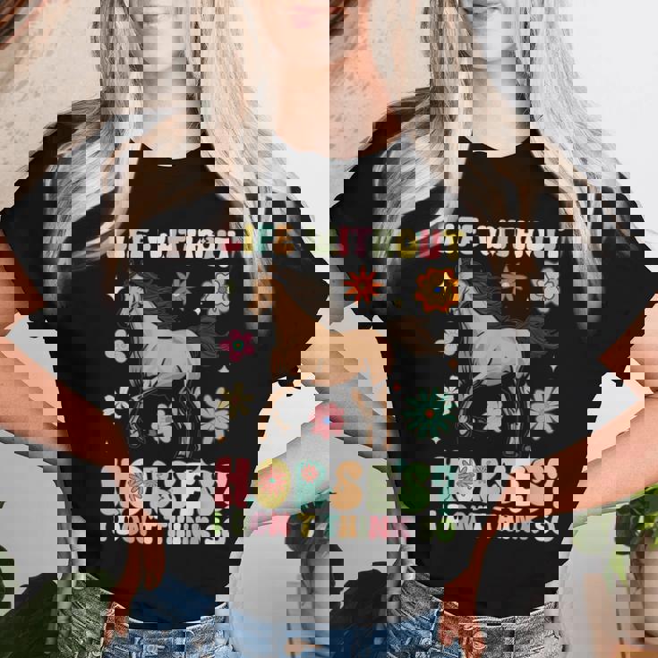 Life Without Horses グルーヴィーな乗馬 乗馬 レディースTシャツ 彼女への贈り物