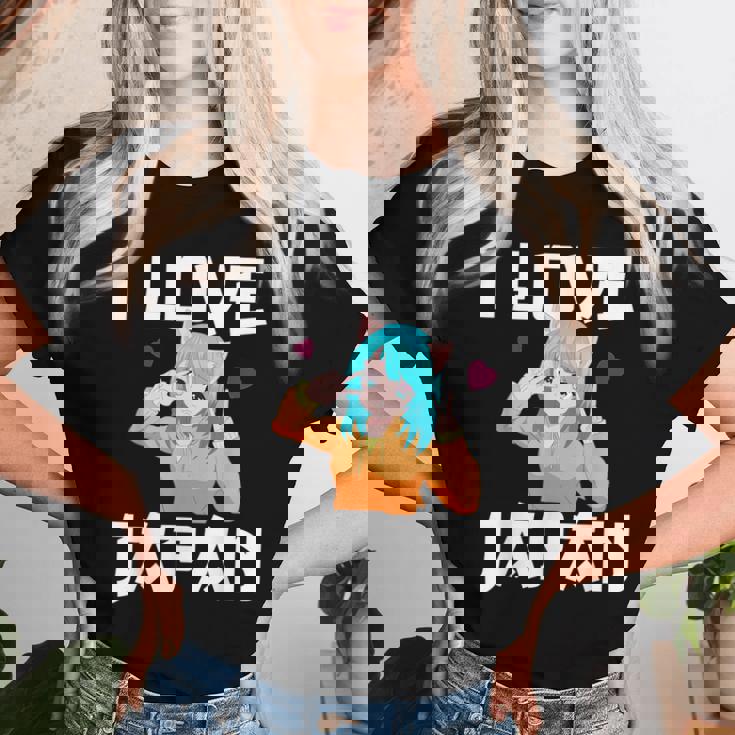 I Love Japan Kawaii Anime Girl Neko Cat Girl Otaku Weeb レディースTシャツ 彼女への贈り物