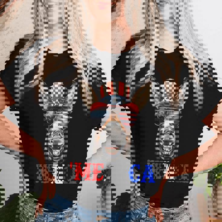 Merica Mule Donkey Patriotic 4Th Of July 面白い キッズ メンズ レディース レディースTシャツ 彼女への贈り物