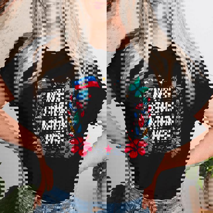 Mwen Renmen Manman Mwen ハイチ国旗 I Love My Mother レディースTシャツ 彼女への贈り物