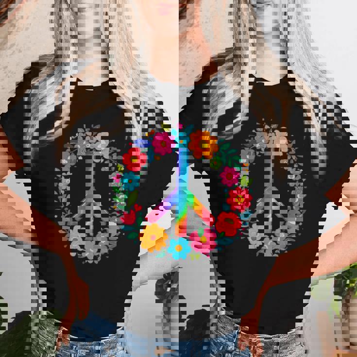 Peace Love Flower Power レトロ ヒッピー コスチューム タイダイ 60年代 70年代 レディースTシャツ 彼女への贈り物