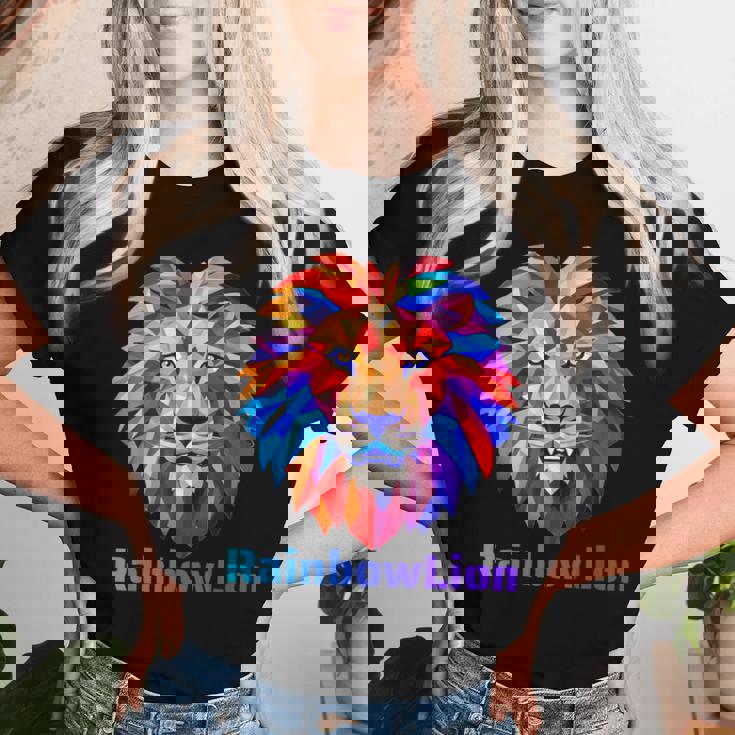 Rainbow Lion レインボー ライオン かっこいい おしゃれ レディースTシャツ 彼女への贈り物
