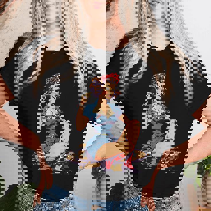 Retro Patriotic Pin-Upintage Usa Flag American Beauty Girl レディースTシャツ 彼女への贈り物