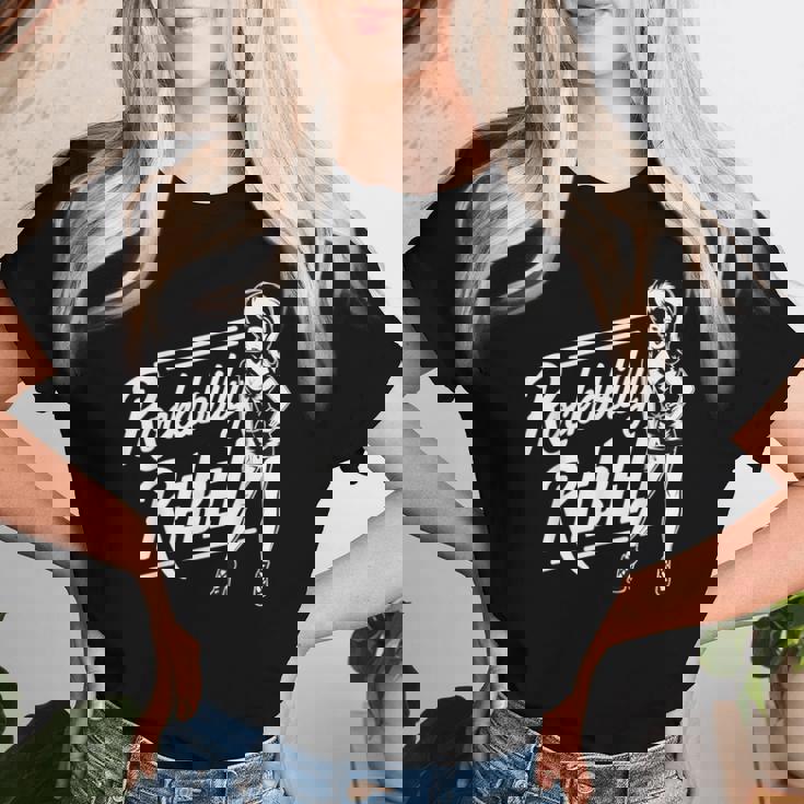 Rockabilly Rebel Pin-Up Girl In Dress Graphic レディースTシャツ 彼女への贈り物