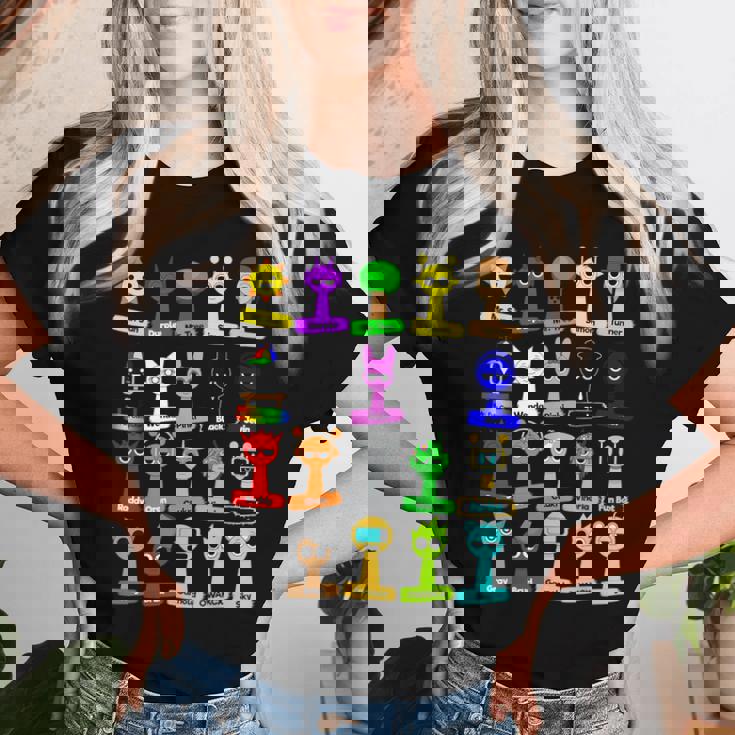 Sprunki All Here With Names For Boys And Girls Birthday レディースTシャツ 彼女への贈り物