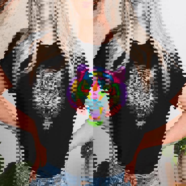 Tête De Tigre Colorée Arc-En-Ciel Avec Tête De Tigre T-shirt femme