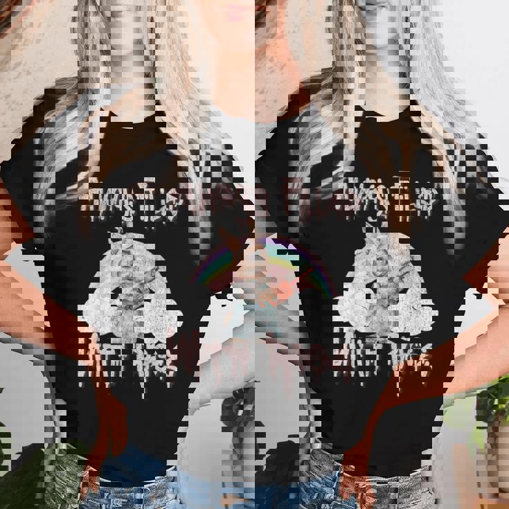 Vintage Chainsaw Bunny Rage Horror Movie Graphic レディースTシャツ 彼女への贈り物