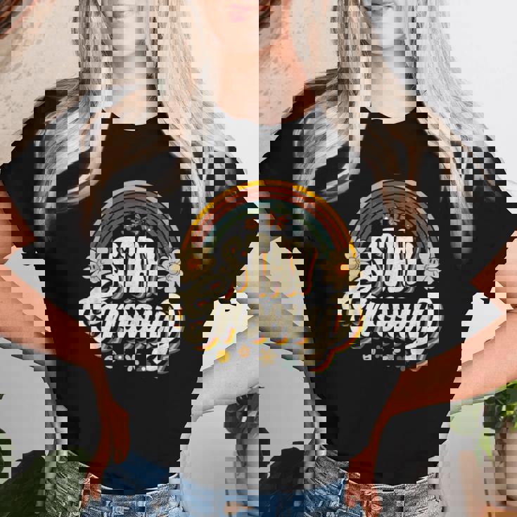 Vintagetay A Groovy 60S 70S Peace Positive Mind ヒッピー レディースTシャツ 彼女への贈り物