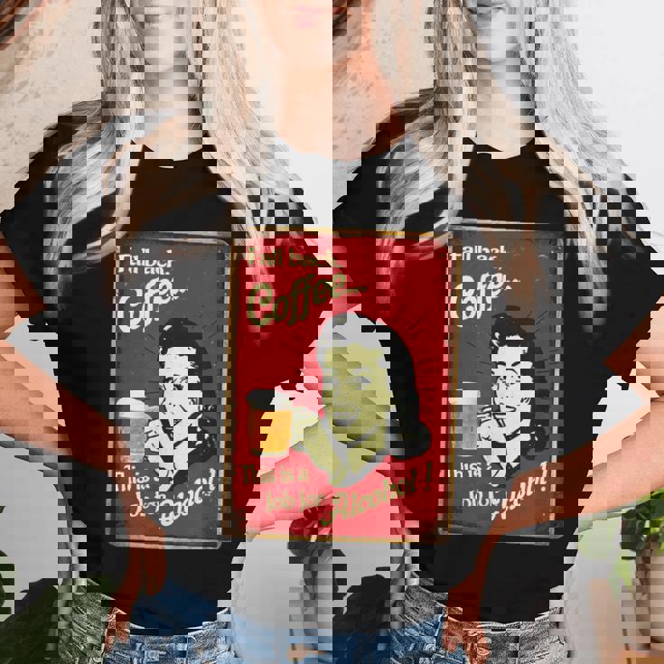 「Fall Back、Coffeeこれはアルコールの仕事だ」 おもしろプリント レディースTシャツ 彼女への贈り物