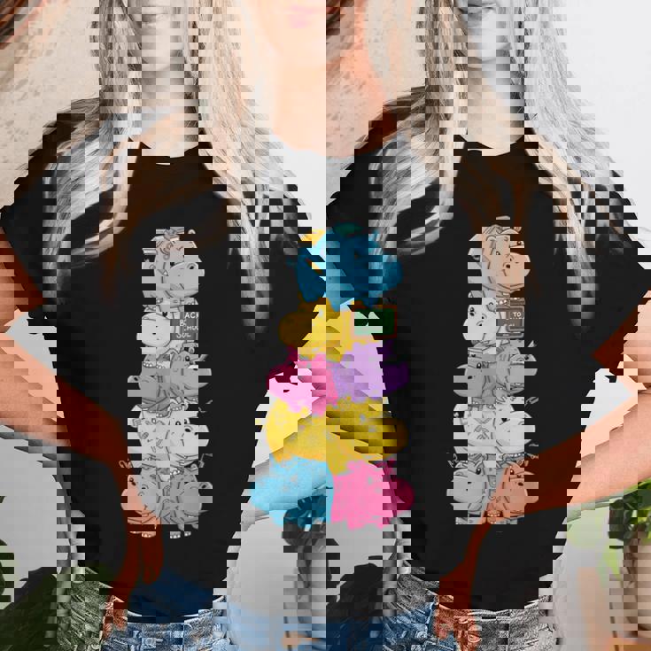 おもしろカバ カラフル レインボー 新学期 キッズ 男の子 女の子 レディースTシャツ 彼女への贈り物