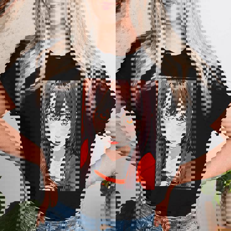 かわいい 可愛い 女の子 若い 美人 イラスト 日本 きれい 赤い服 レディースTシャツ 彼女への贈り物