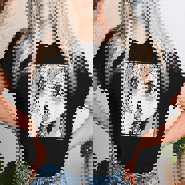 かわいいアヘ顔 アニメ 女の子 オタクウィーブ ラブ ビッグアイズ ドリップ レディースTシャツ 彼女への贈り物