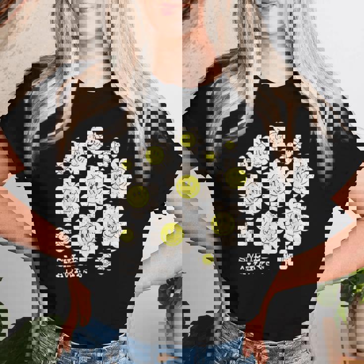 イエロー スマイル 顔 花mile Always キッズ 幼児 女の子 レディースTシャツ 彼女への贈り物