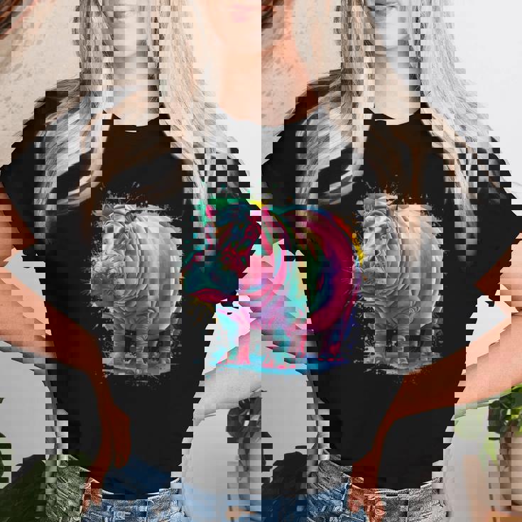 カバ 男性 女性 カラフル 水彩 カバ レディースTシャツ 彼女への贈り物