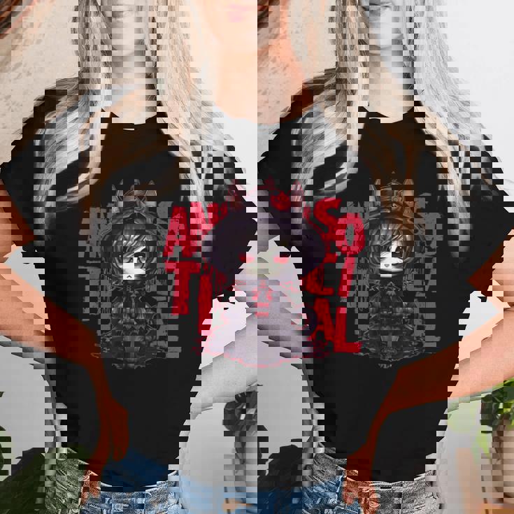 カワイイ アニメ ゴシック 猫 女の子 ちび 反社会的 メンヘラ グランジ レディースTシャツ 彼女への贈り物