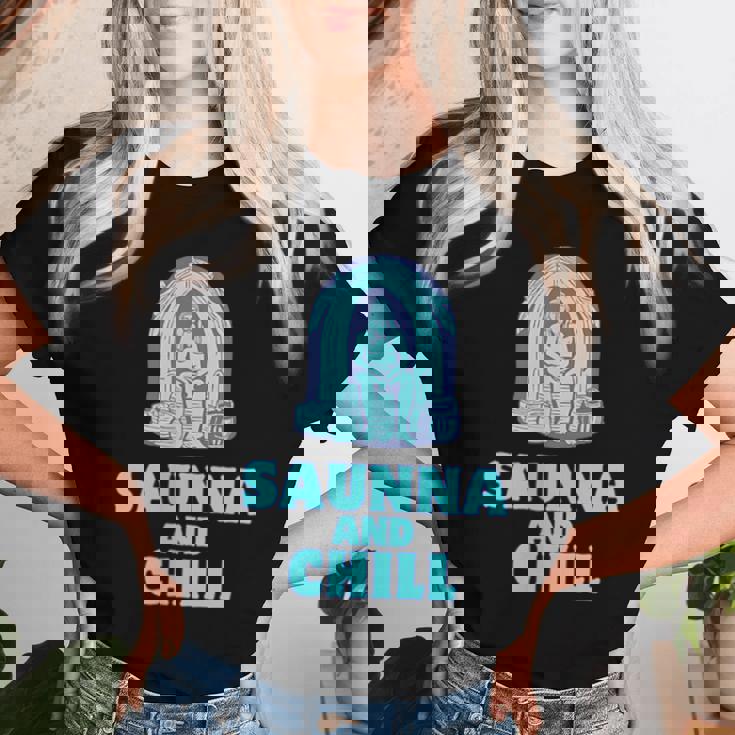 サウナ好き サウナアンドチル おもしろ 男性 女性 ユニセックス シンプル おしゃれ レディースTシャツ 彼女への贈り物