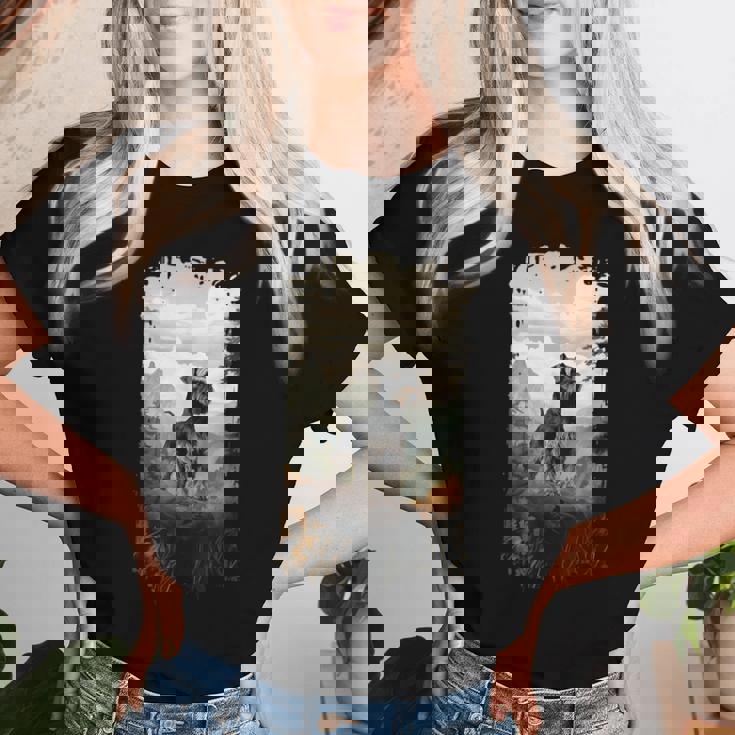 スタンダード シュナウザー マウンテン 肉球デザイン 犬 お母さん お父さん レディースTシャツ 彼女への贈り物