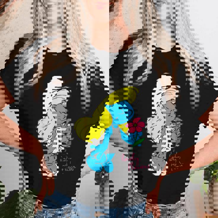 スマーフ スマーフェット キャラクター 花 咲く スマーフィー ファン レディースTシャツ 彼女への贈り物