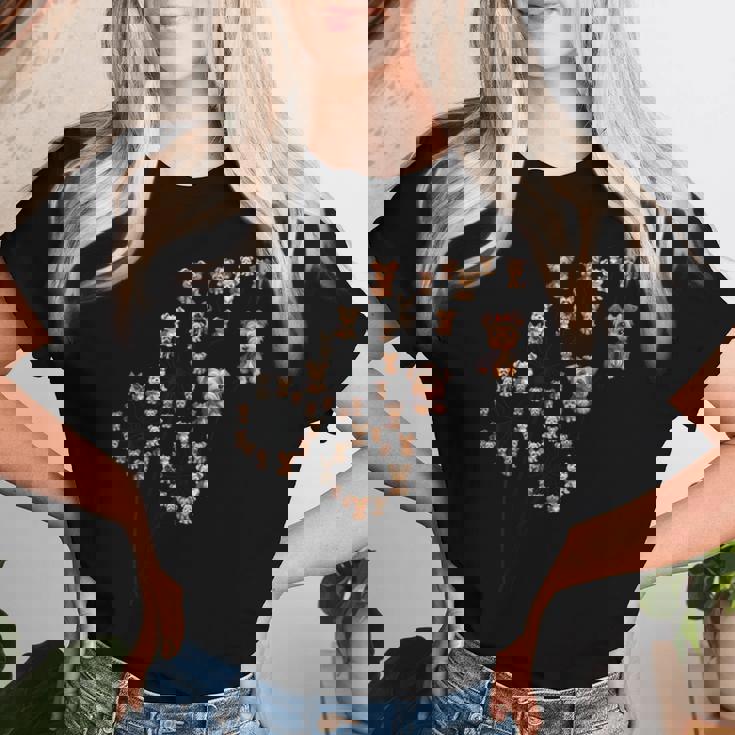 タンポポ ヨークシャー テリアの花、花のヨーキー ツリー レディースTシャツ 彼女への贈り物