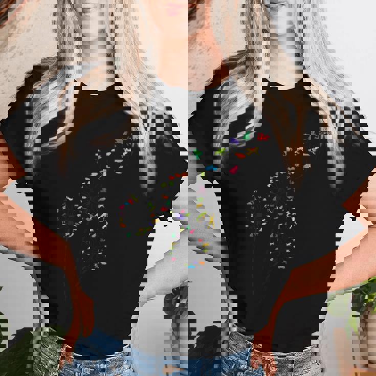 タンポポのカエルの花、花のカエルの木 レディースTシャツ 彼女への贈り物