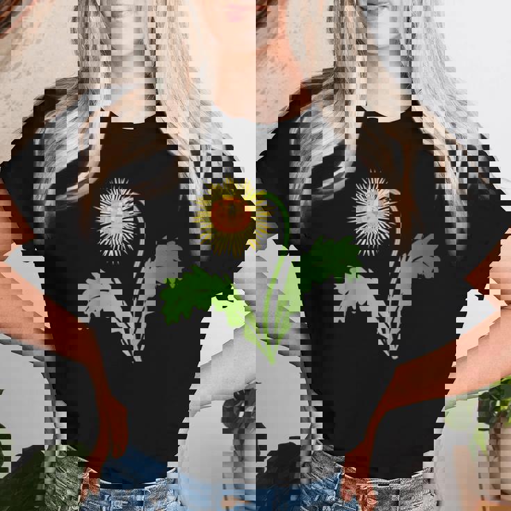 ダンディライオン タンポポ 黄色い花 ライオンの頭 レディースTシャツ 彼女への贈り物