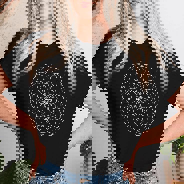 チューブトーラス 生命の花 神聖な幾何学模様 模様 形 レディースTシャツ 彼女への贈り物