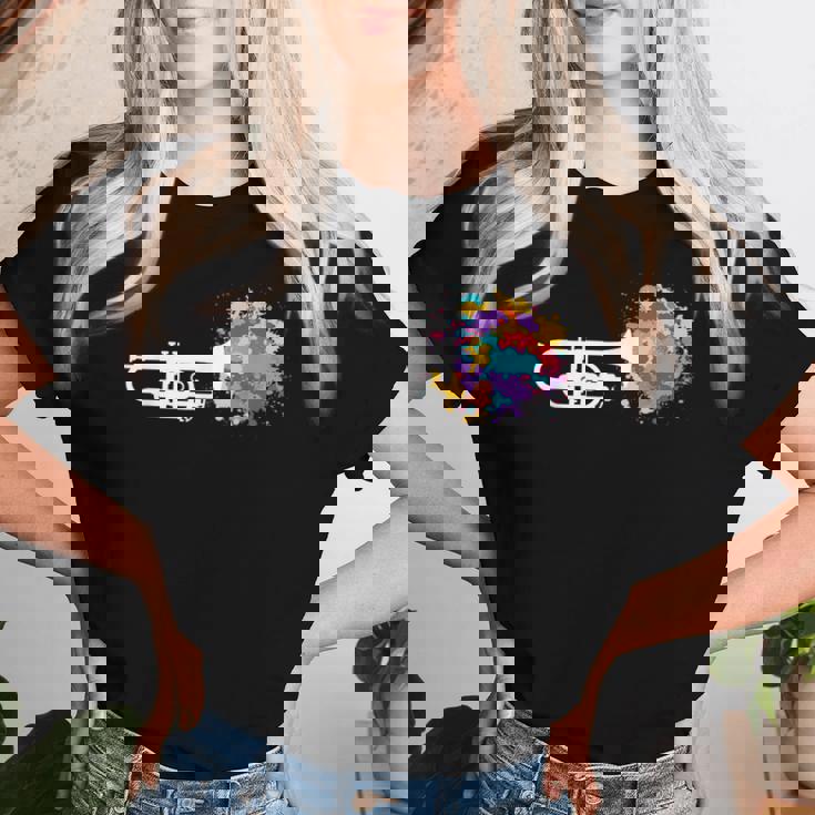 トランペット 女性 男性 音楽 教師 カラフル コルネット コルネティスト レディースTシャツ 彼女への贈り物