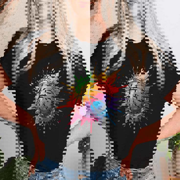 バスケットボール スポーツ ペイント スプラッシュアート カラフル 男の子 女の子 キッズ レディースTシャツ 彼女への贈り物