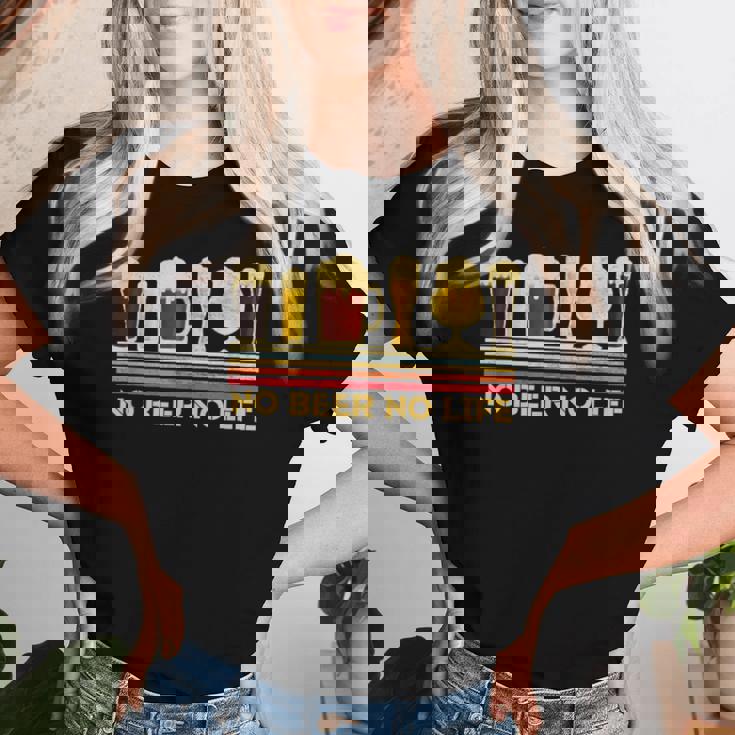 ビール 酒 面白いtシャツ No Beer No Life 飲み おもしろ 飲み会 のんべえ メンズ ネタ 服 レディースTシャツ 彼女への贈り物