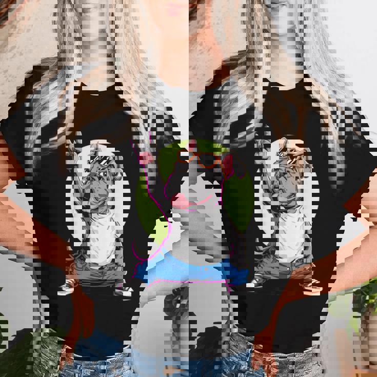 ブルドッグ ロックミュージック 男性 子供 女性 グルービー ブルドッグ レディースTシャツ 彼女への贈り物