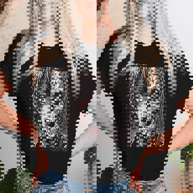 ホラー アニメ 漫画 日本 日本人 不気味 アニメ 女の子 レディースTシャツ 彼女への贈り物