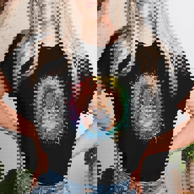 リス 男性 女性 カラフル 水彩 リス レディースTシャツ 彼女への贈り物