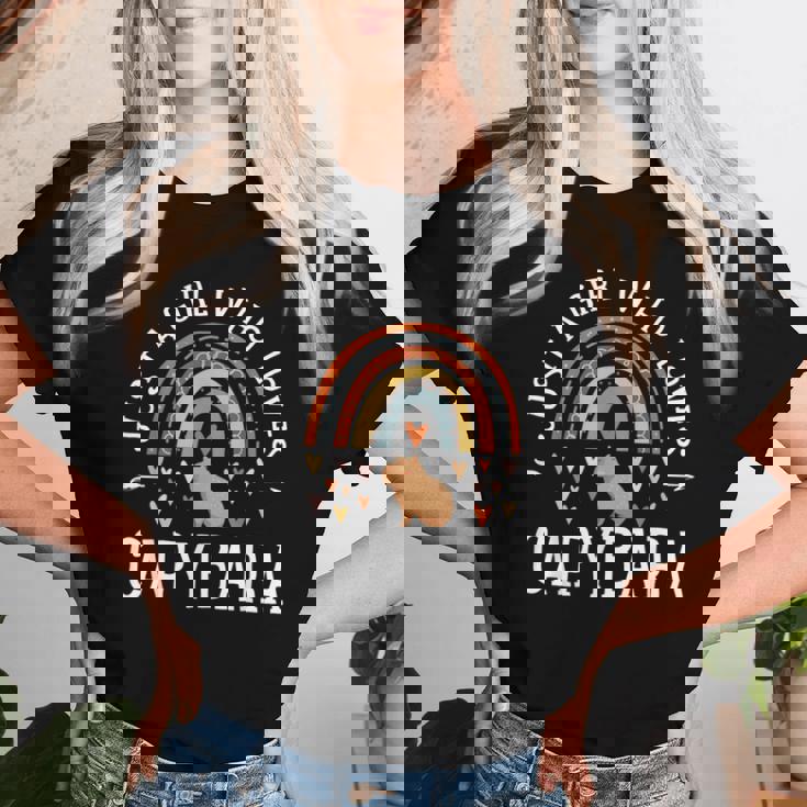 レインボー カピバラシャツ ガールズ Just A Girl Who Loves Capybara レディースTシャツ 彼女への贈り物