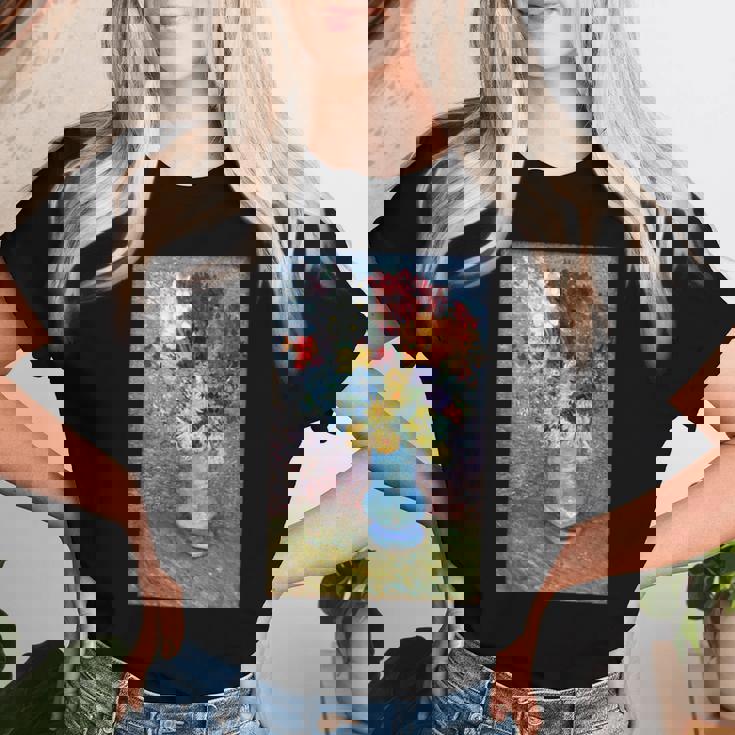 ヴィンセント・ヴァン・ゴッホの花 青い花瓶のヴィンテージ 美術品 レディースTシャツ 彼女への贈り物