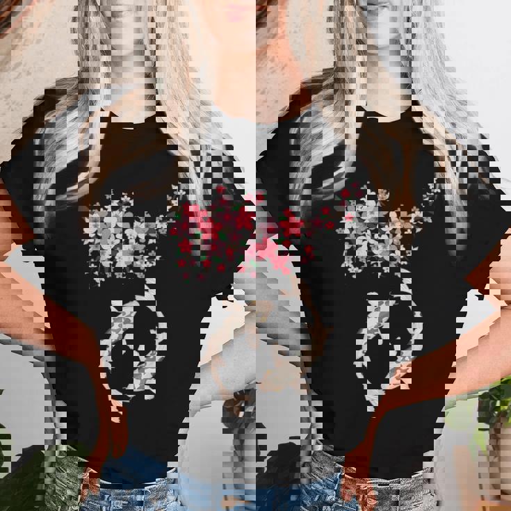 和鯉 鯉 錦鯉 魚 桜 男性 女性 レディースTシャツ 彼女への贈り物