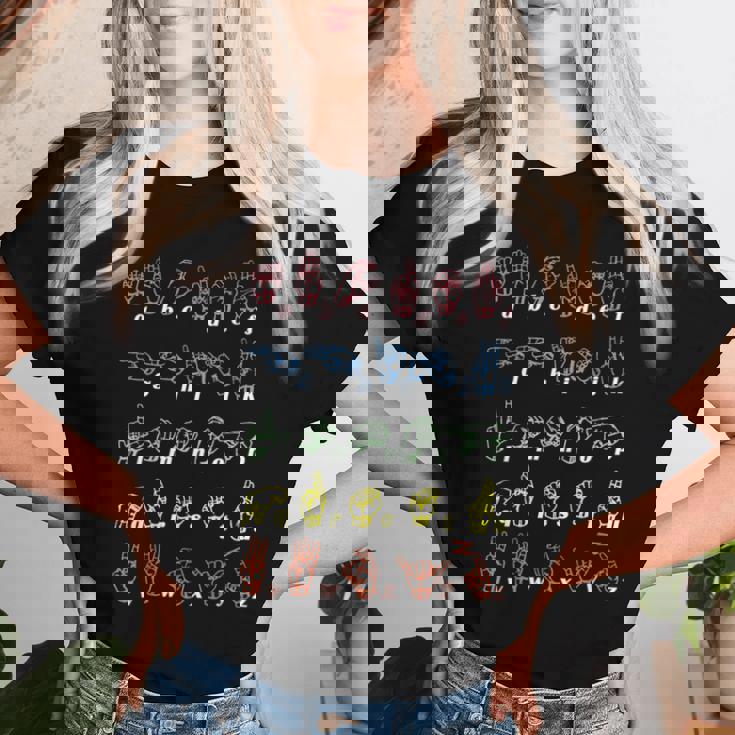 手話tシャツ Asl Teacher手アルファベット学習tシャツ レディースTシャツ 彼女への贈り物