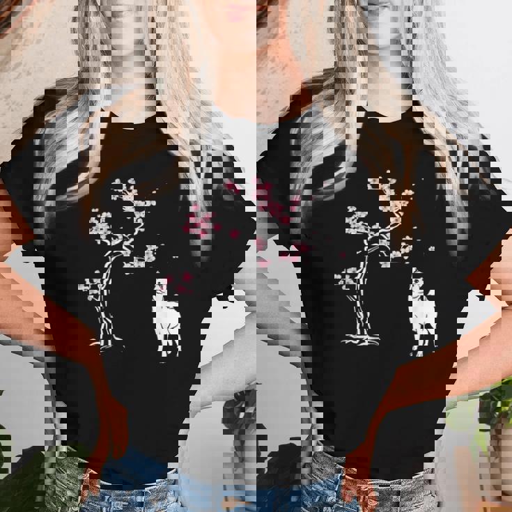 柴犬の桜hiba Inu Japanese Cherry Blossomakura レディースTシャツ 彼女への贈り物