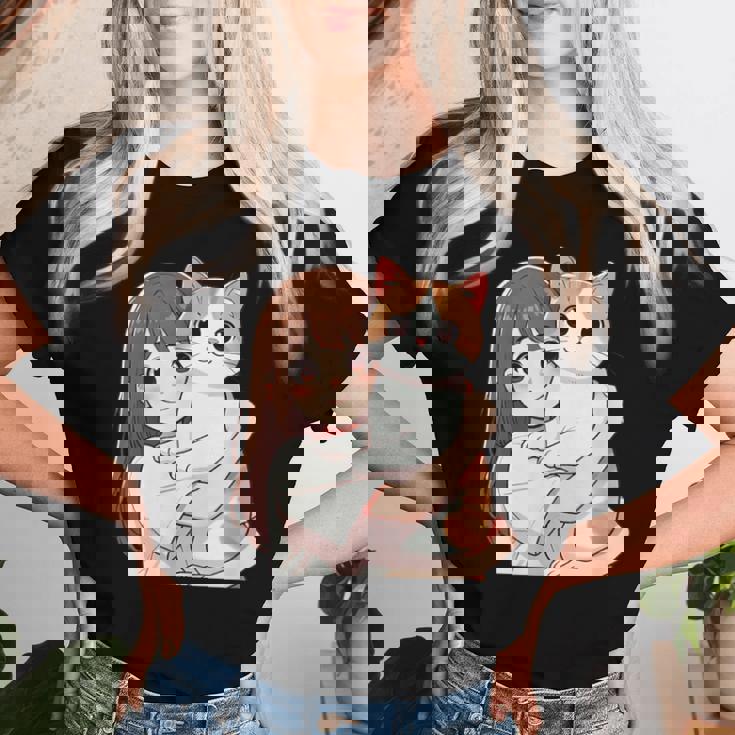 猫と少女 Cat And Girl レディースTシャツ 彼女への贈り物