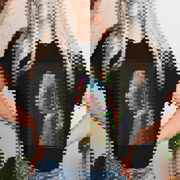 真珠の耳飾りの少女ヨハネスフェルメールグリッチ絵画 Girl With A Pearl Earringermeer レディースTシャツ 彼女への贈り物