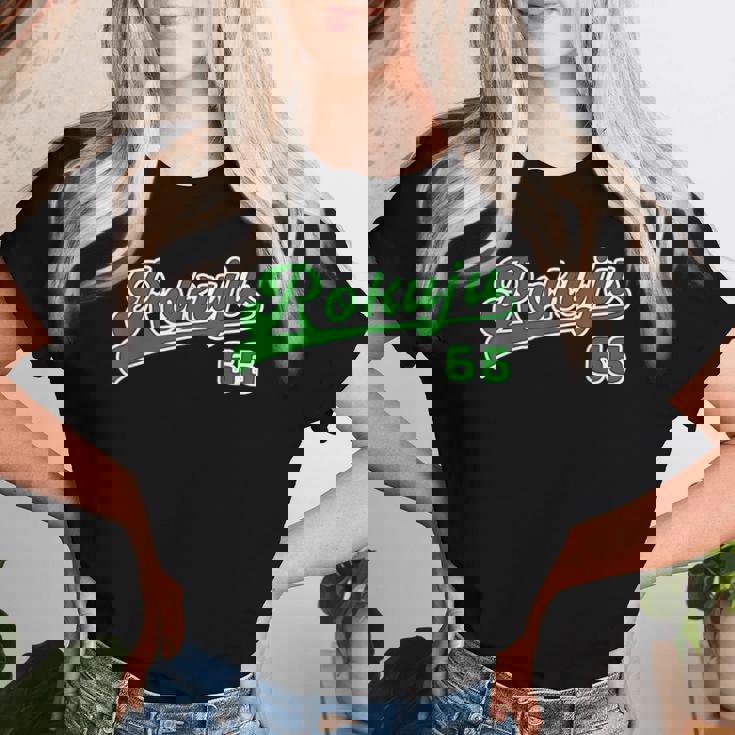 緑寿祝い 野球 野球好き 野球ユニフォーム風 Rokuju 文字 父 母 男性 女性 66歳 誕生日 レディースTシャツ 彼女への贈り物