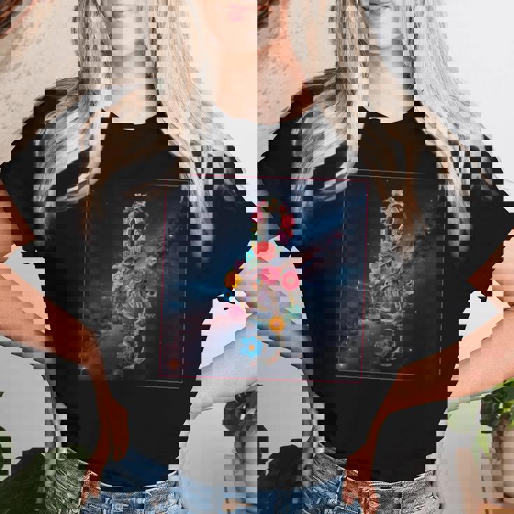 花 高音記号 銀河 宇宙 天の川 レディースTシャツ 彼女への贈り物