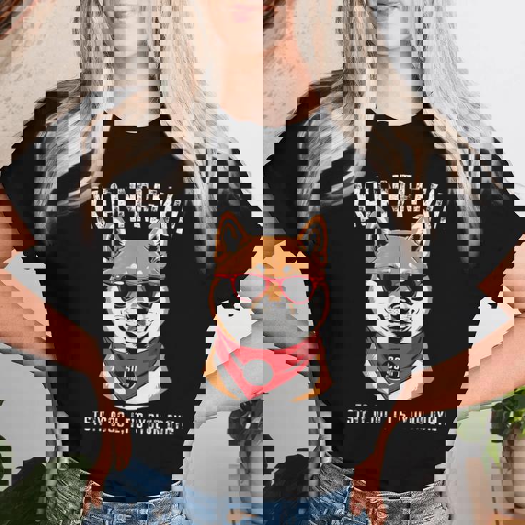 還暦祝い 犬 柴犬 サングラス 父 男性 女性 母 犬好き 還暦 お祝い 60歳 おもしろ おもろい レディースTシャツ 彼女への贈り物