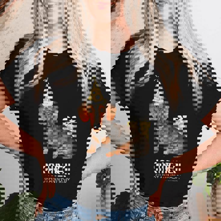 還暦祝い 犬好き 男性 女性 父 母 還暦 お祝い 60歳 かわいい 犬 ダックスフンド おしゃれ 赤色 レディースTシャツ 彼女への贈り物