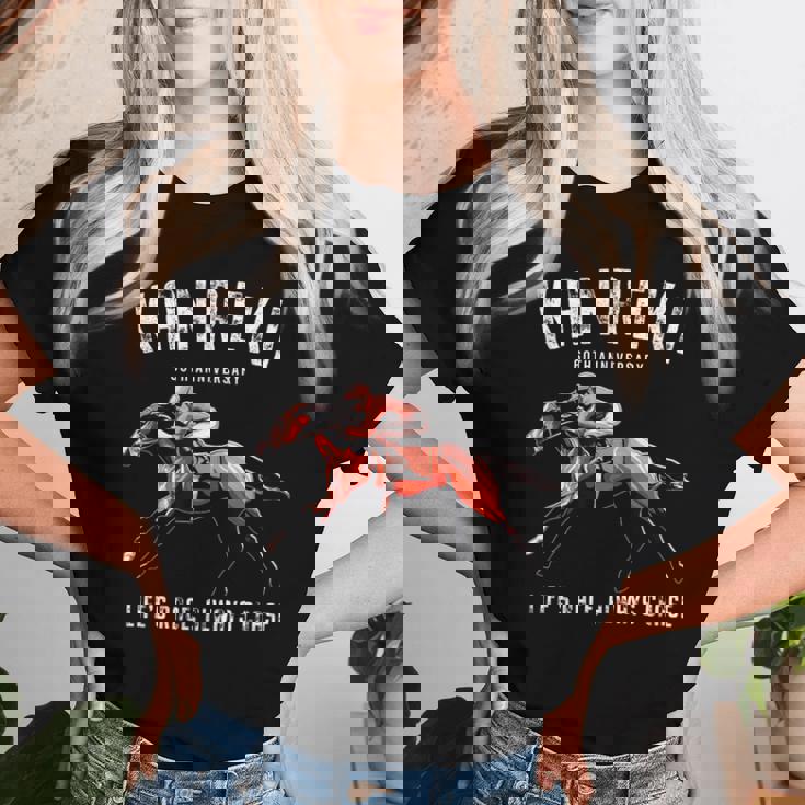 還暦祝い 競馬好き うま 馬好き 父 母 男性 女性 60歳お祝い Life's Race Always Chase レディースTシャツ 彼女への贈り物