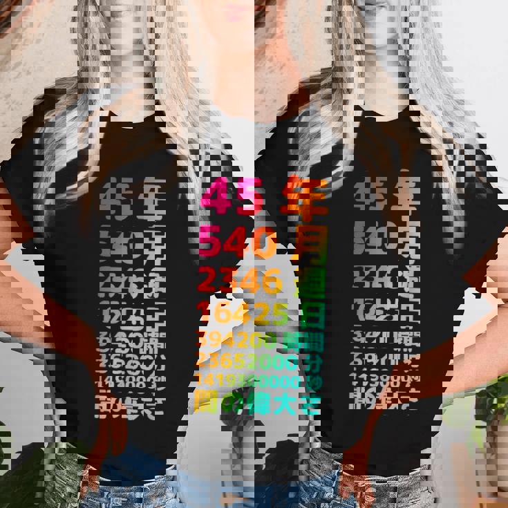 面白い45歳の誕生日の古いメーター 面白い45歳のギフト 女性 男性 面白い電卓 45歳の誕生日のギフト レディースTシャツ 彼女への贈り物