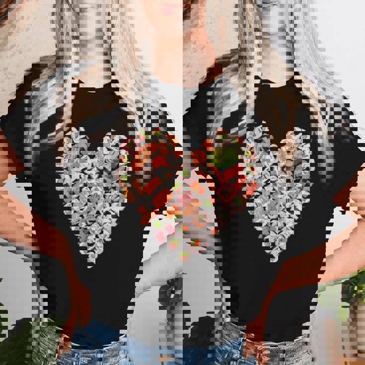 面白い寿司デザイン 子供 男性 女性 I ハート 寿司 食通 レディースTシャツ 彼女への贈り物