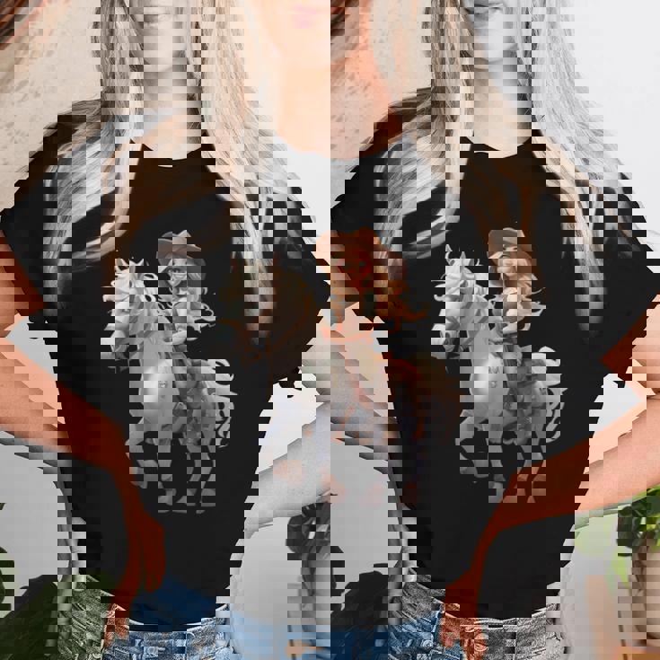 馬 女の子 西洋 乗馬 ポニー 水彩 馬 レディースTシャツ 彼女への贈り物